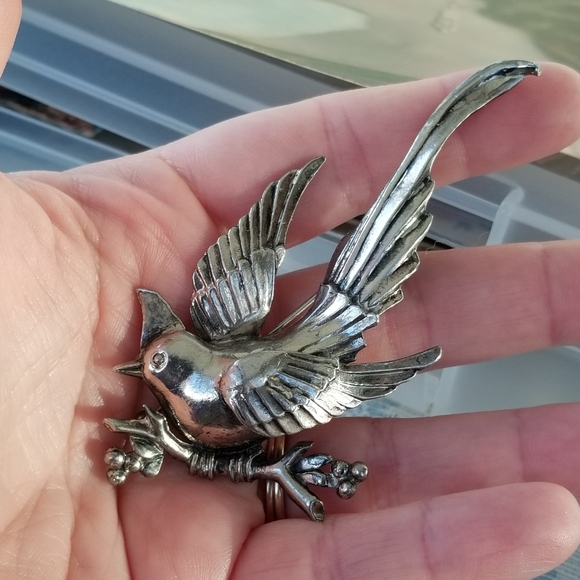 Relisted -Vintage Monet bird brooch pin large silver tone cardinal of paradise - Picture 8 of 13